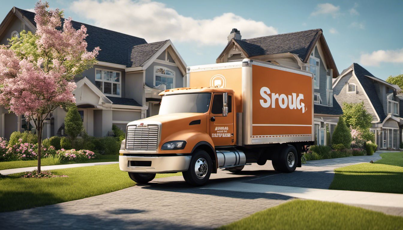 A moving truck and movers bring new beginnings to a suburban neighborhood, amidst beautiful surroundings.