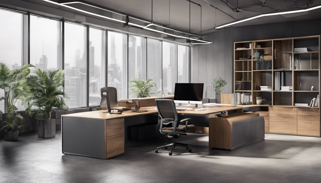 A team of professionals disassembling office furniture with precision and expertise in a modern office environment.
