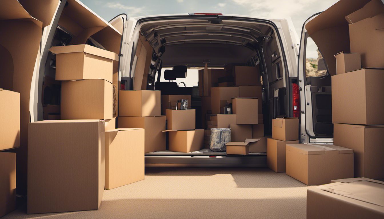 A moving van filled with stacked cardboard boxes showcases the organized chaos of a relocation and the significance of the objects being transported.