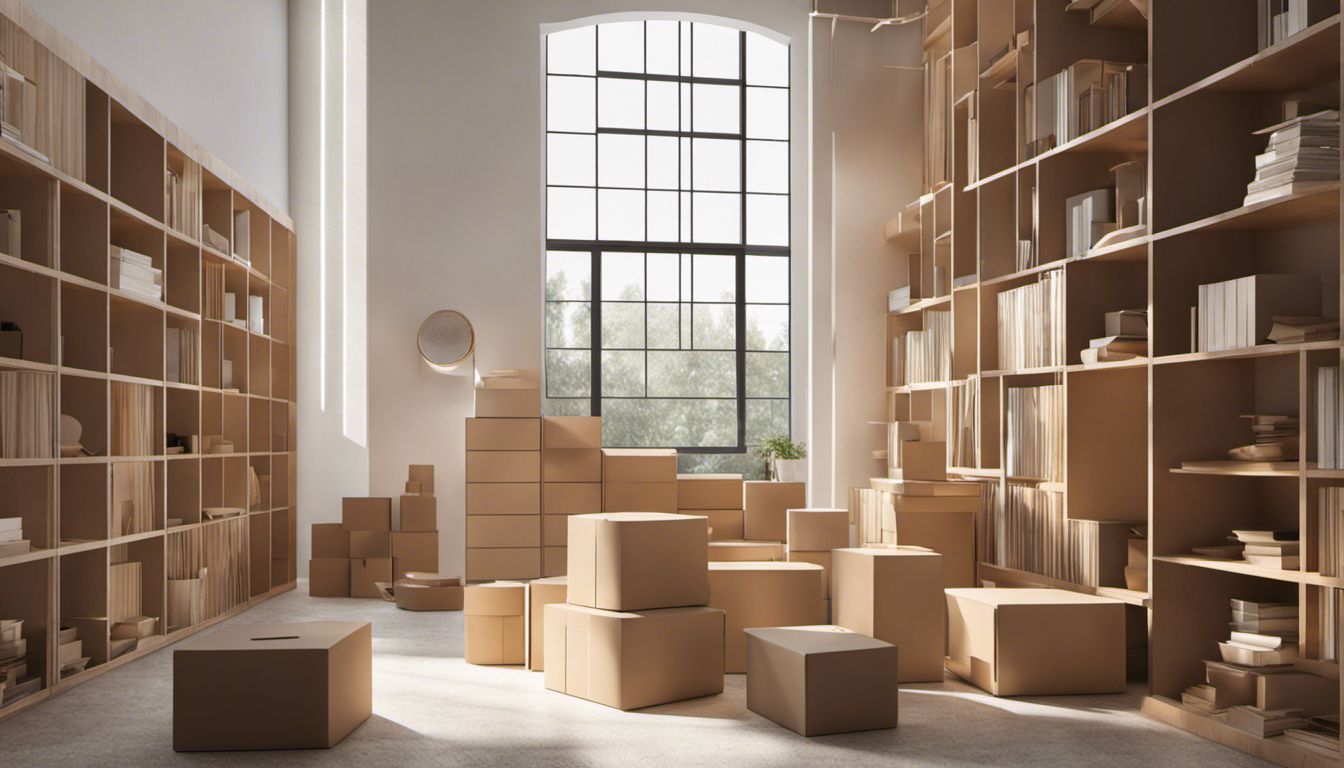 A person neatly organizes boxes in a minimalist room, showcasing their efficiency and attention to detail.