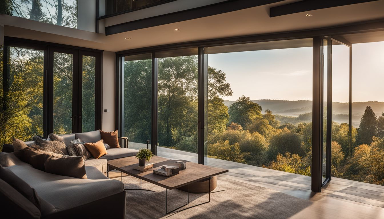 A photo of a modern casement window with a view of a beautiful outdoor landscape.