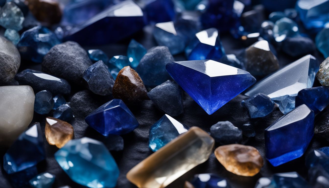 A visually stunning arrangement of Indigo crystals and gemstones, captured in high resolution and showcasing their natural beauty.
