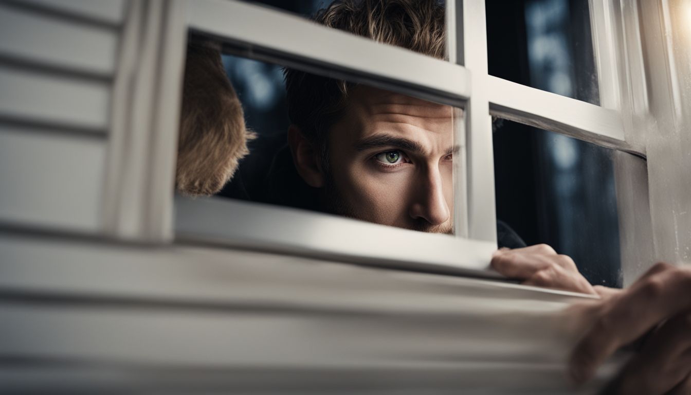Close-up photo of burglar attempting to pry open a casement window.