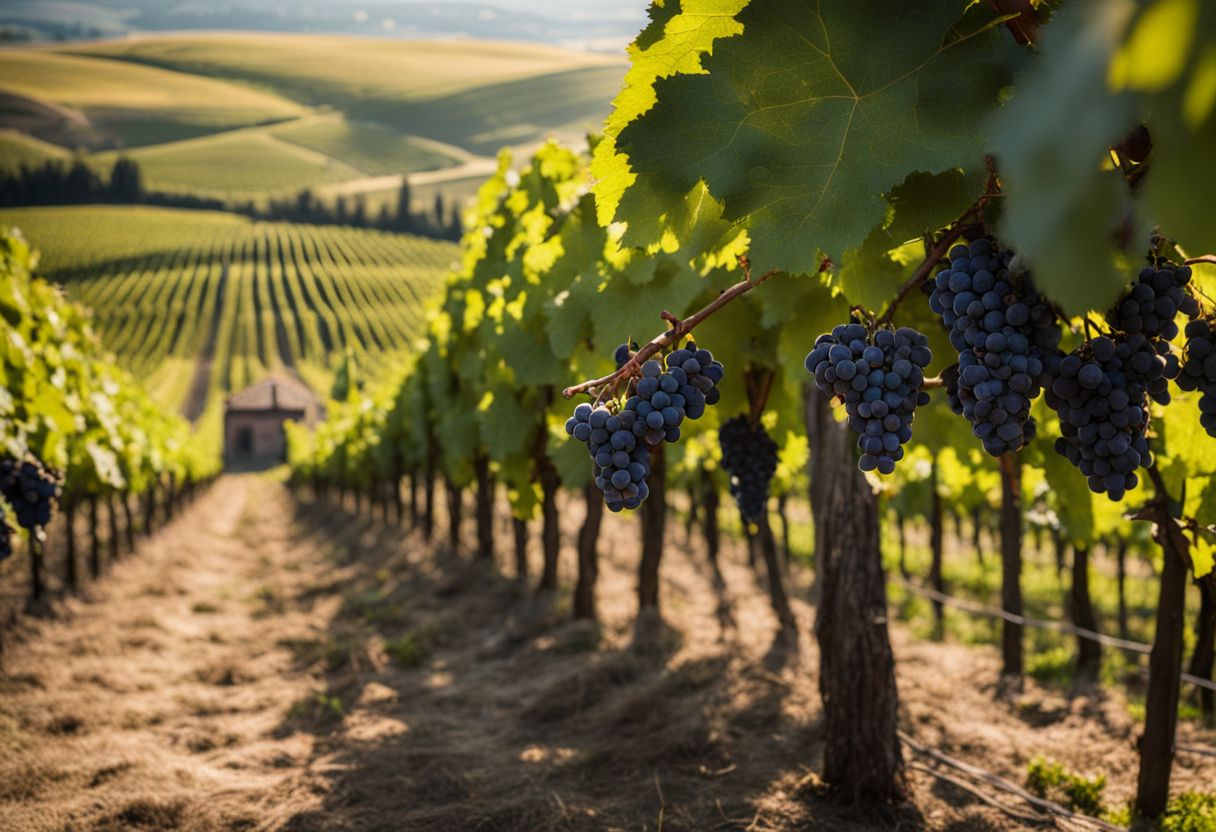 Een wijngaard met Nebbiolo druiven in een prachtig landschap.