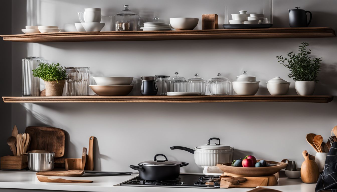 A photo showcasing stylish kitchen accessories, cityscape photography, and varied faces.