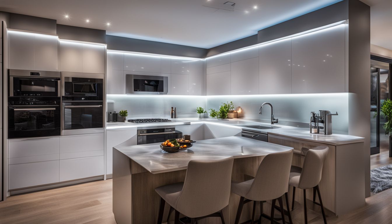 A photo of LED strip lights illuminating a modern kitchen.