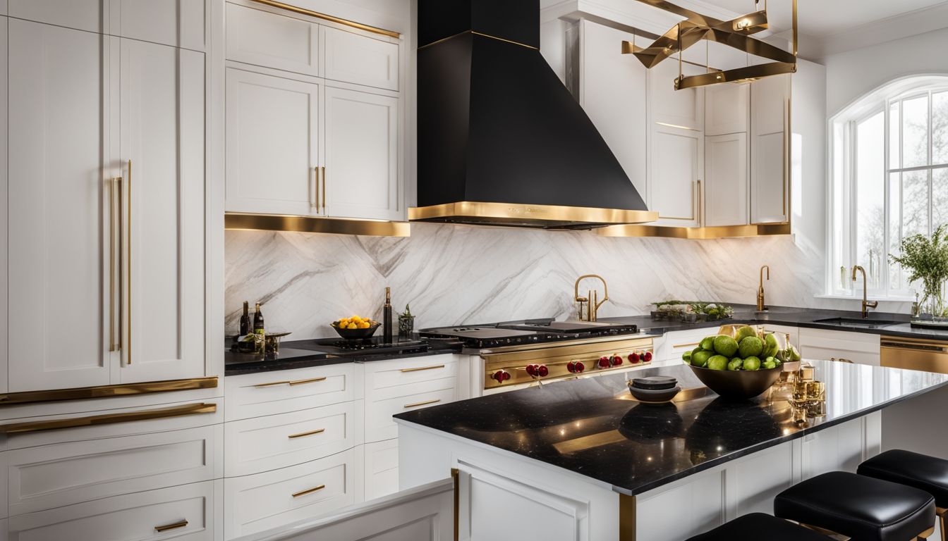 A close-up shot of a modern kitchen with gold accents.