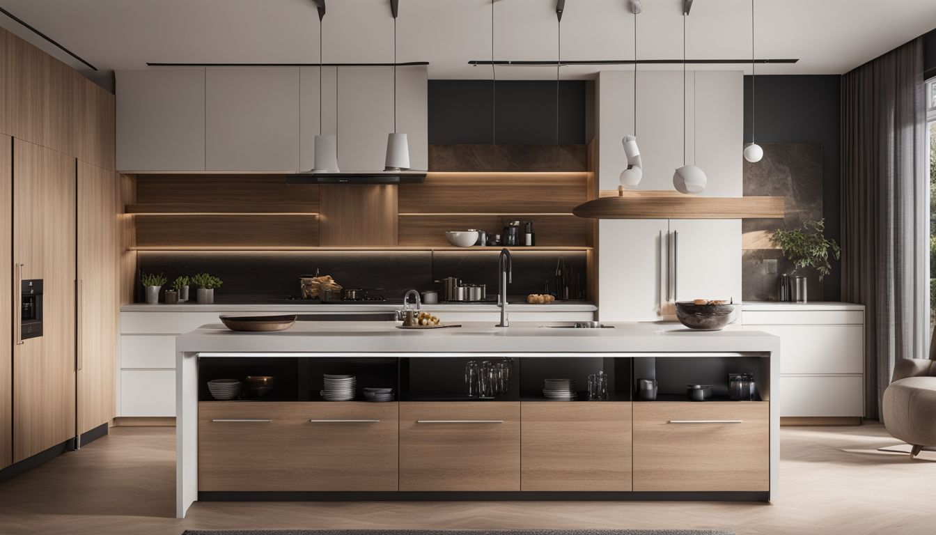 A modern kitchen with sleek base cabinets and customizable storage solutions.