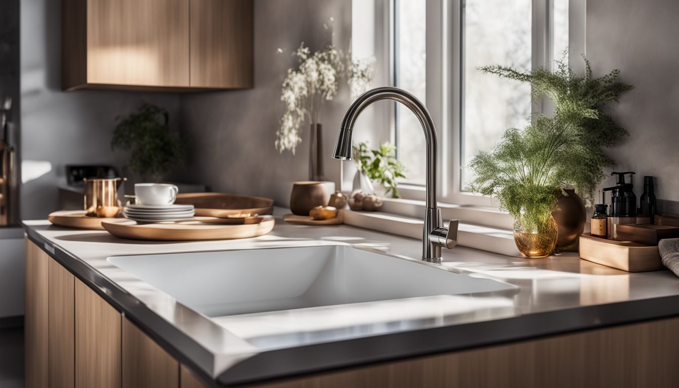 A modern kitchen sink with a cabinet combo showcasing stylish functionality.