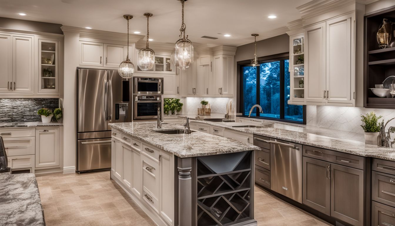 A professional kitchen remodel featuring stylish Tops Kitchen Cabinets & Granite.