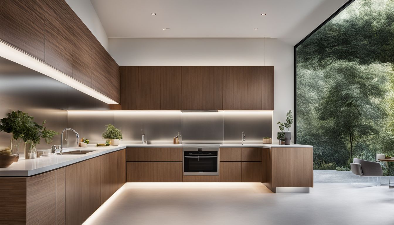 A modern kitchen with a sleek stainless steel sink and cabinet combo.