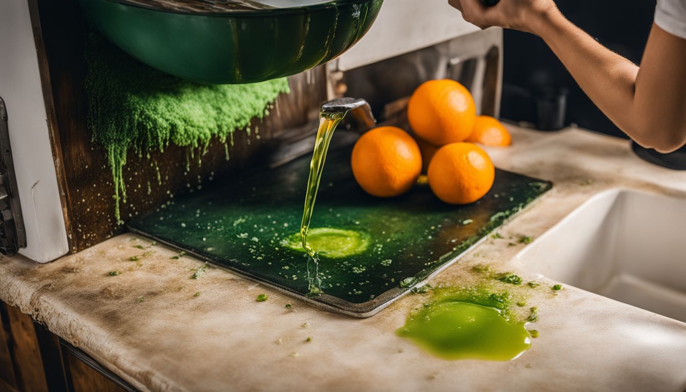 A kitchen cabinet being cleaned with Green Gobbler Orange Oil.