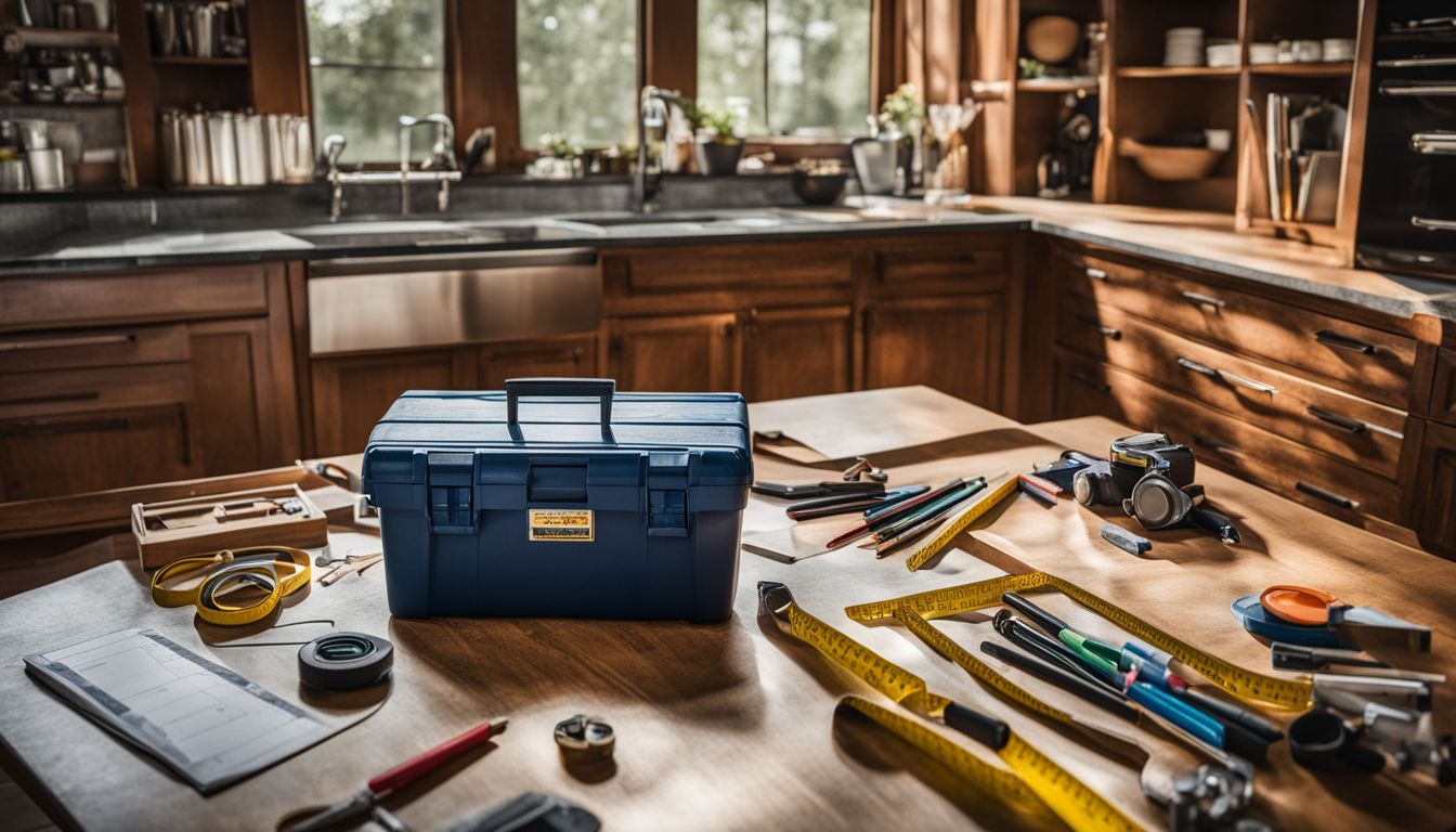 A toolbox surrounded by kitchen cabinets labeled as obstacles.