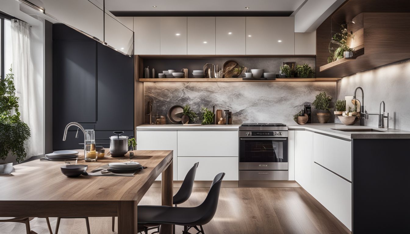 A modern kitchen with sleek design and efficient appliances.