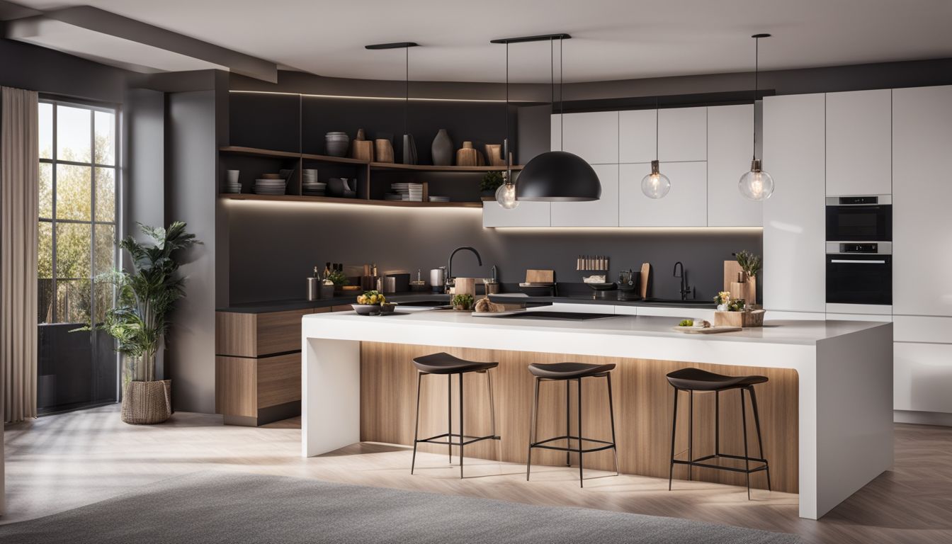 A modern kitchen with sleek RTA cabinets showcasing clean lines and stylish design.