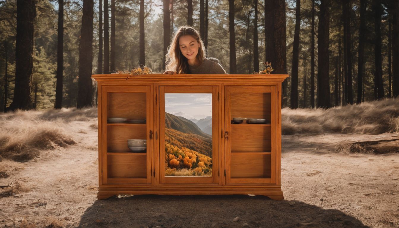 A person holding an oak cabinet door showcasing its natural pigments.