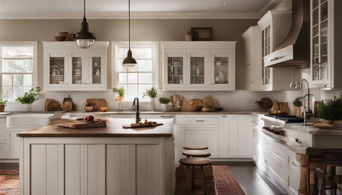 A beautifully arranged kitchen with shaker style cabinets and diverse people.
