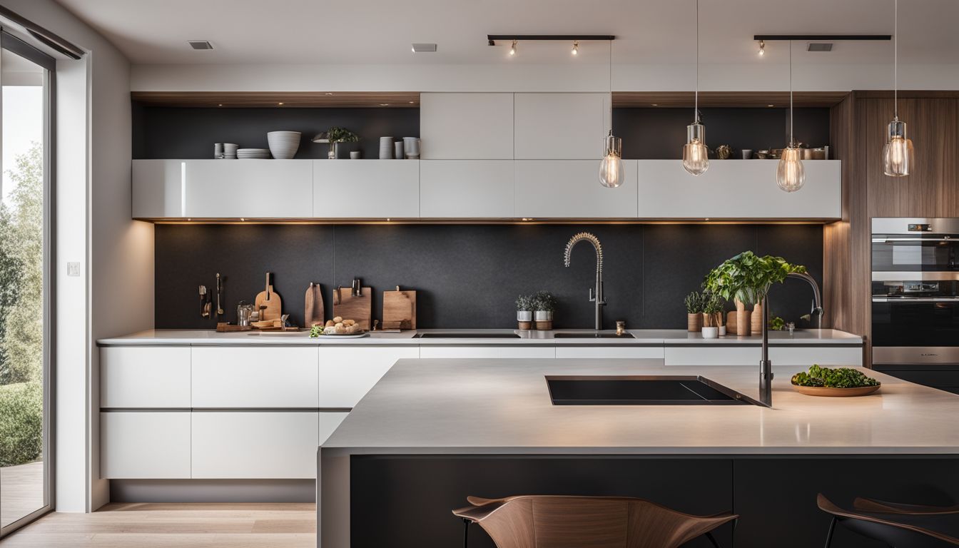 A modern kitchen with affordable, high-quality cabinets showcased in a well-lit photograph.