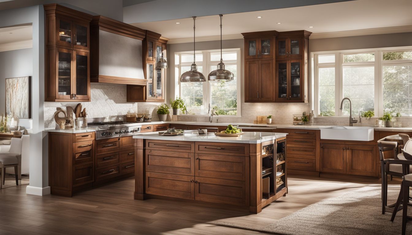 A well-organized kitchen with a beautiful wood cabinet.