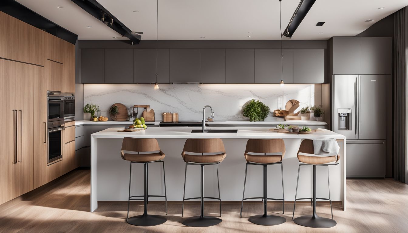 A modern kitchen with sleek cabinets and a minimalist design.