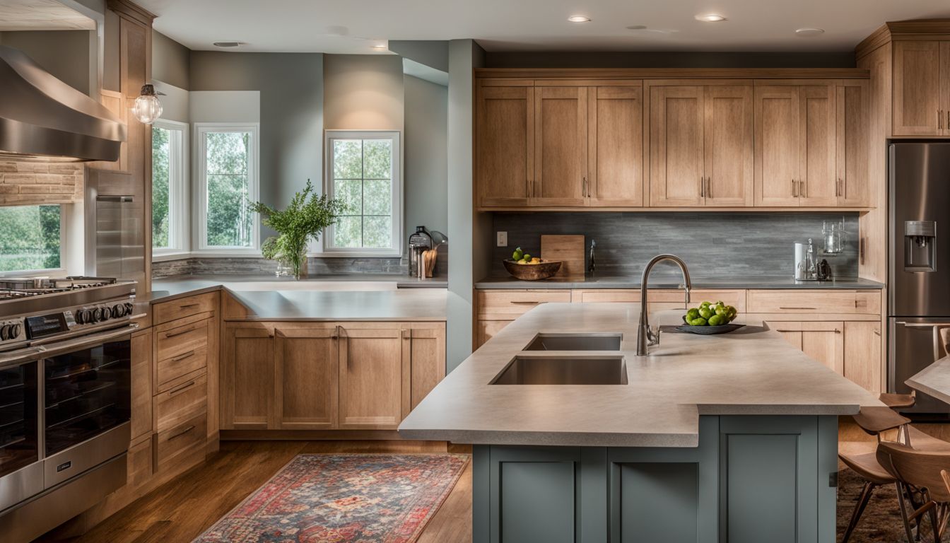 A renovated kitchen with newly refaced cabinets showcasing different styles.