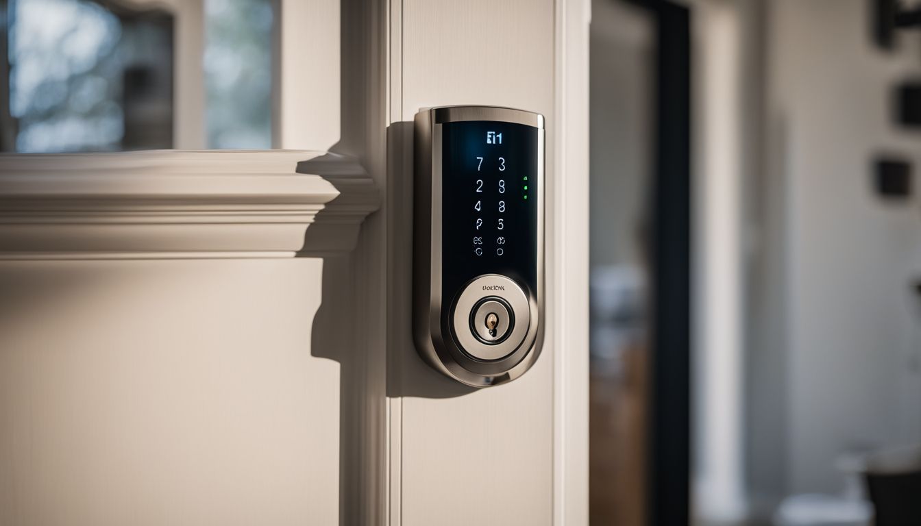 A smart lock with a Ring Alarm device in a modern home.