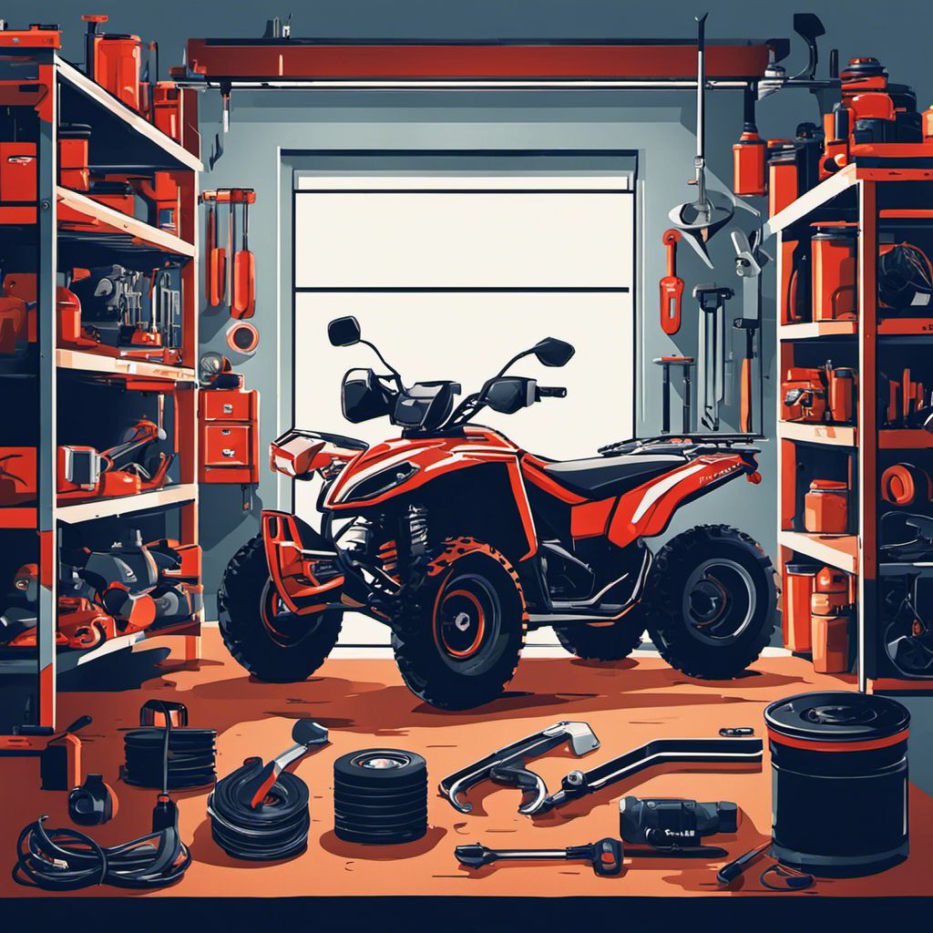 A skilled mechanic meticulously repairs an ATV in a well-organized garage.