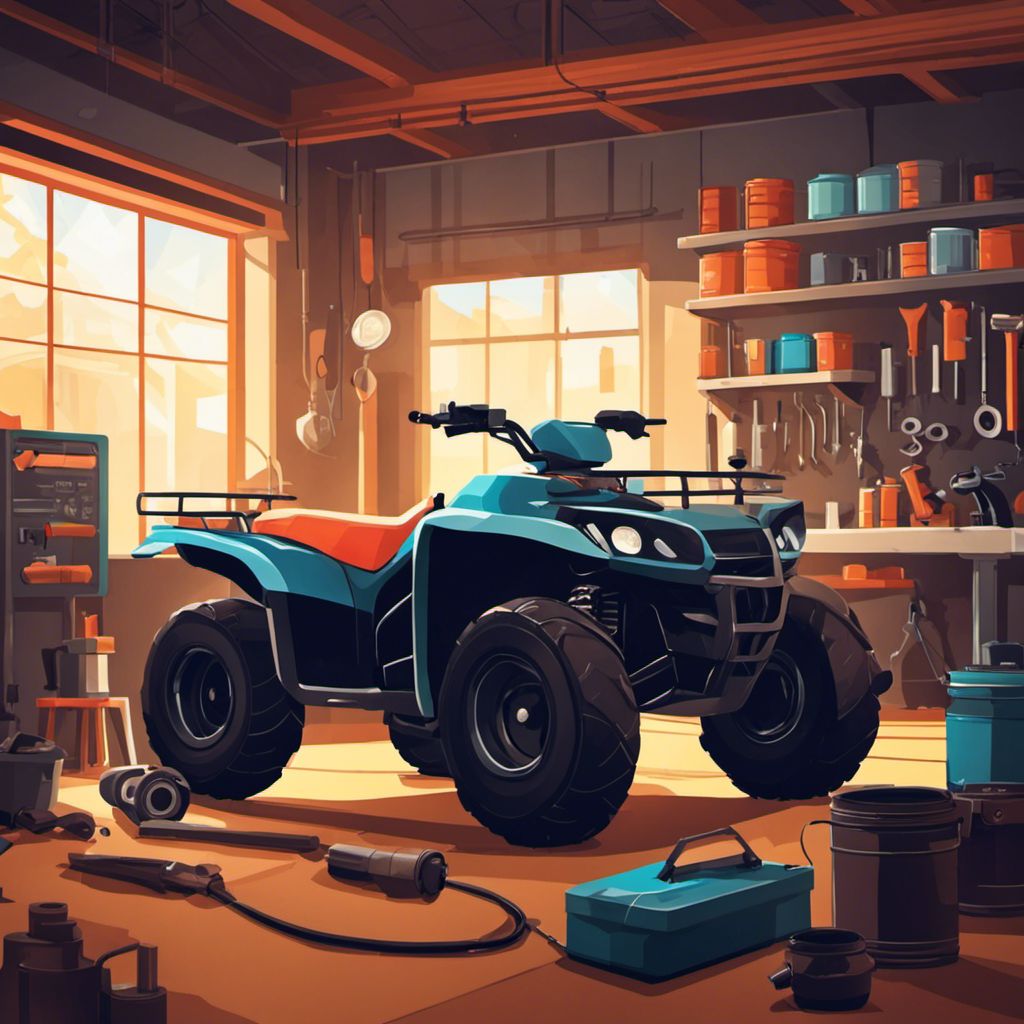 Skilled mechanic meticulously servicing an ATV in a well-equipped workshop.