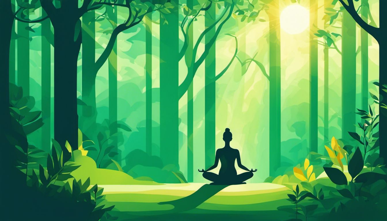 A person doing yoga in a serene forest surrounded by nature.
