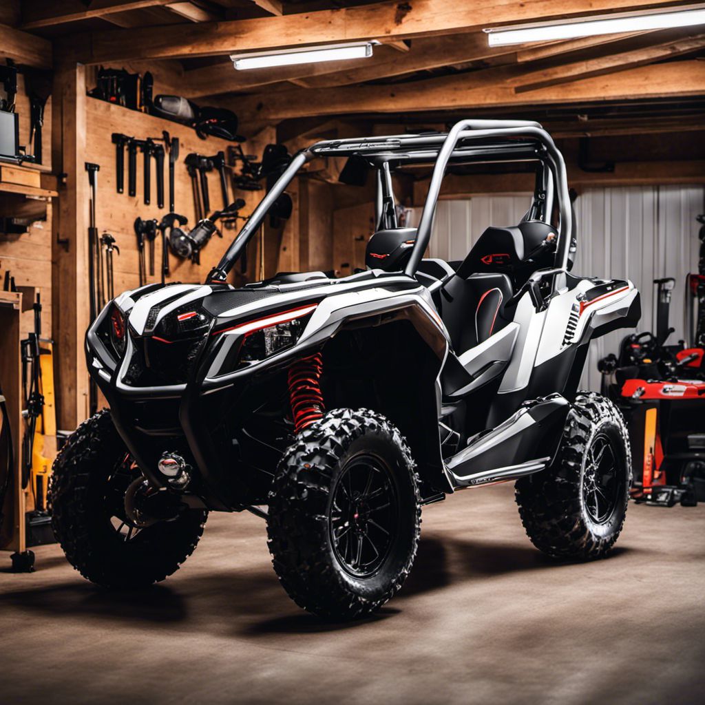 A person confidently uses the VIVOHOME ATV Hydraulic Lift in a garage.