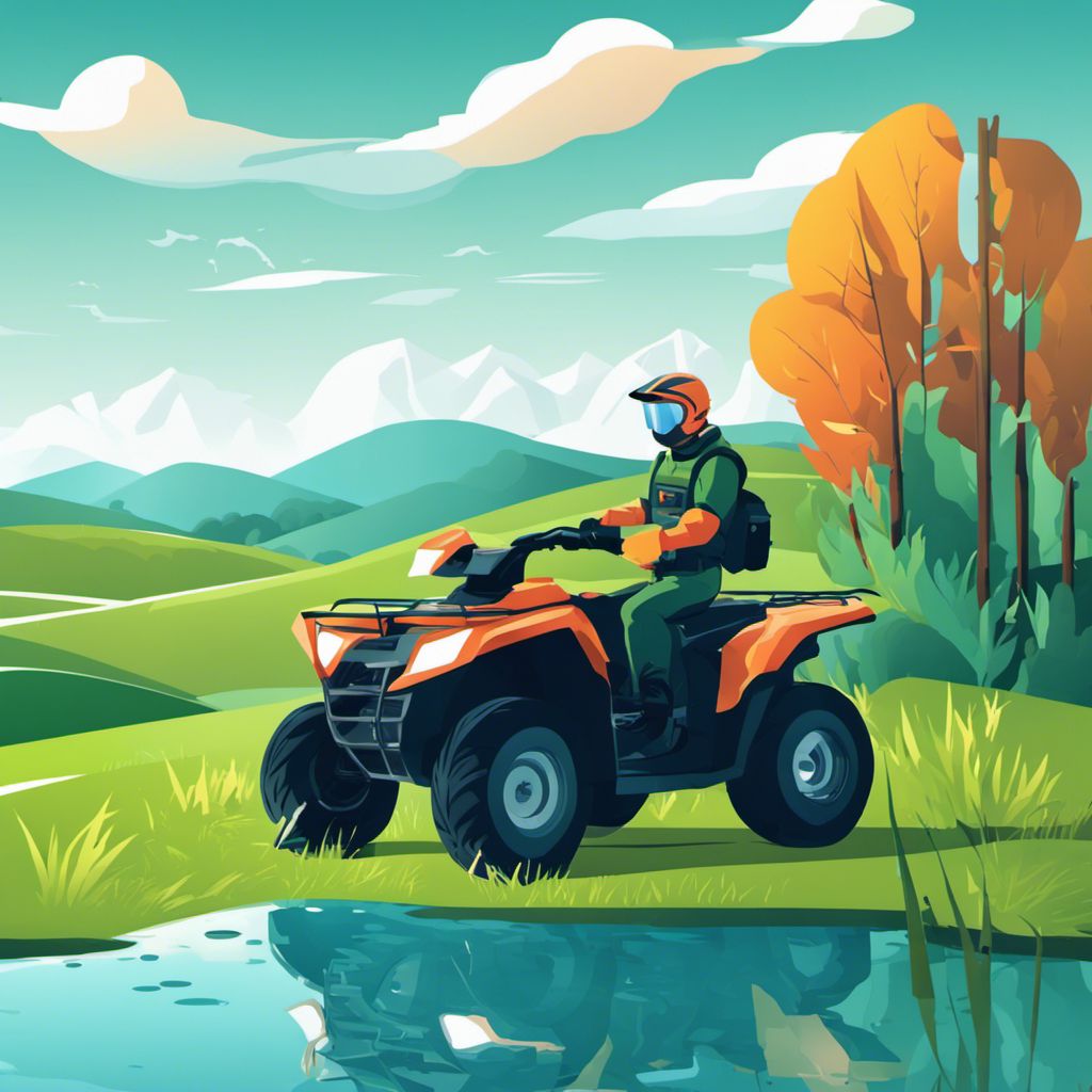 Person washing ATV in picturesque landscape using meticulous cleaning technique.