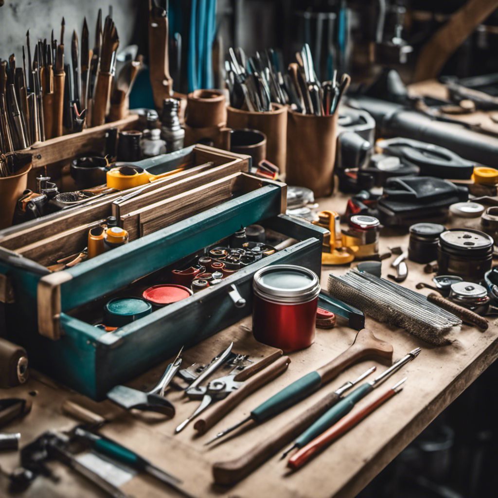 Workbench with neatly arranged tools and supplies, creating a productive workspace.
