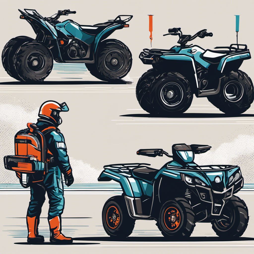 An expert examines an ATV's tires and coolant levels in detail.