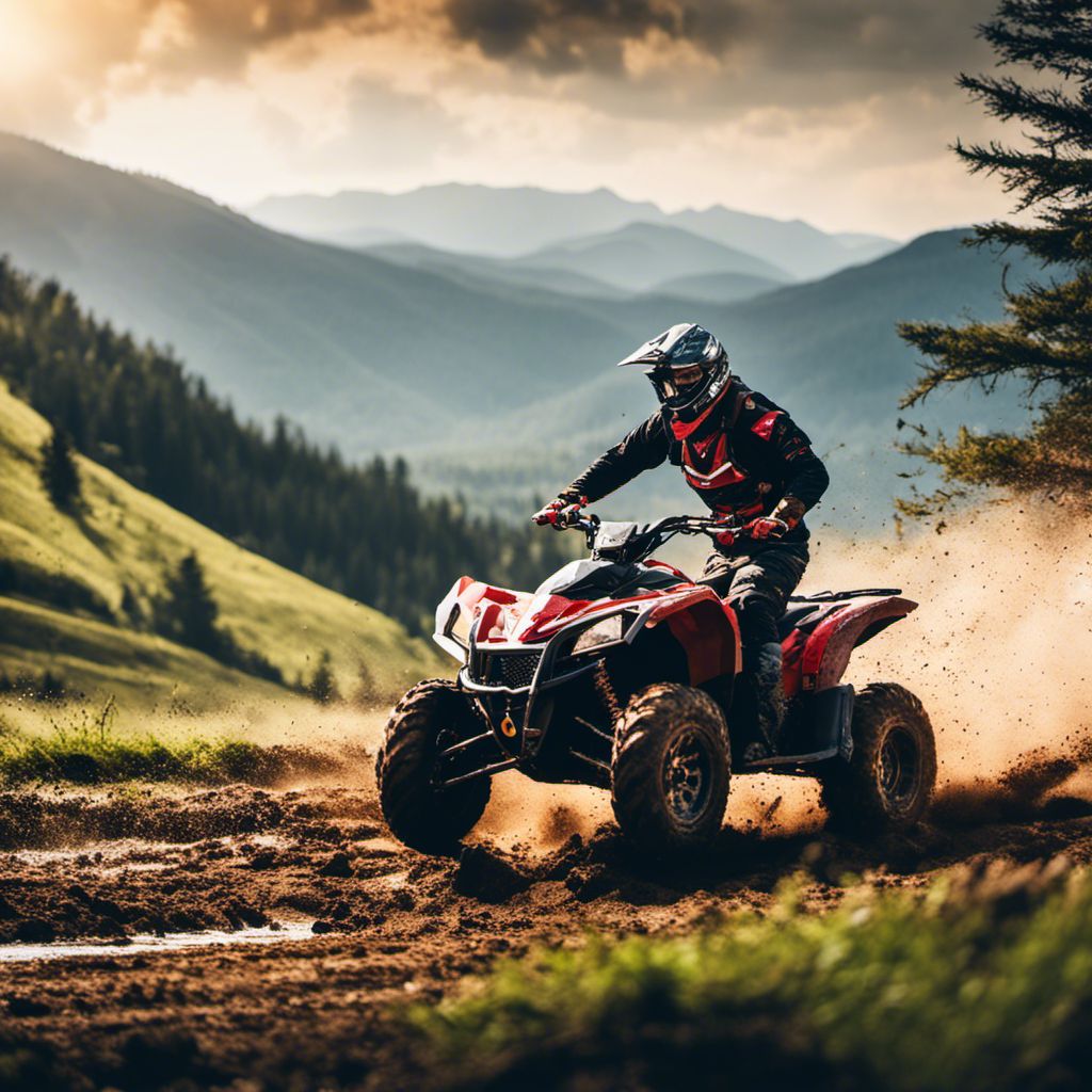 An ATV rider fearlessly conquers rugged terrain with picturesque scenery.