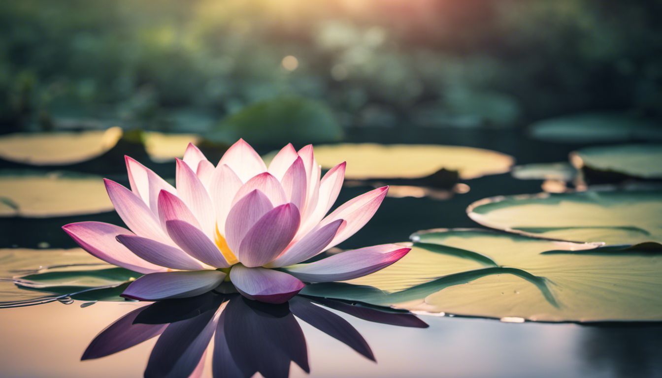 A serene lotus flower floating in a peaceful pond.