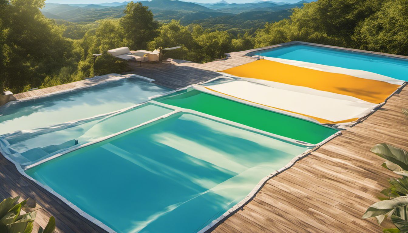 Aerial photograph showcasing the variety and functionality of pool covers.