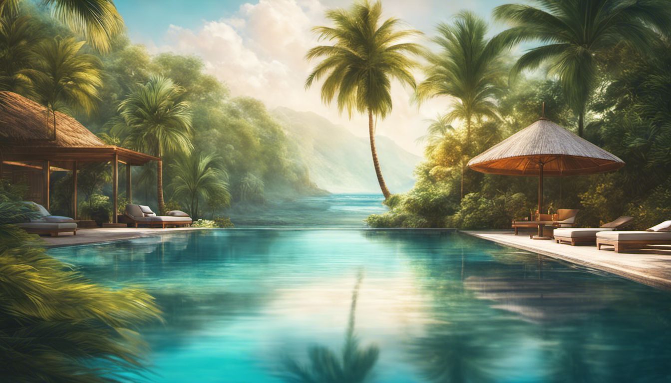 A stunning pool surrounded by tropical beauty exudes relaxation and tranquility.