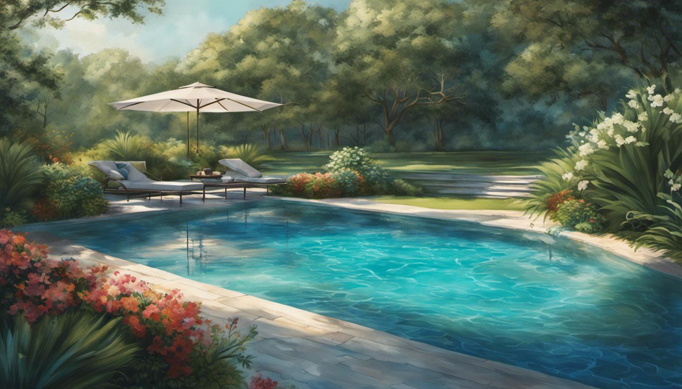 A serene swimming pool with a beautiful vinyl safety cover.