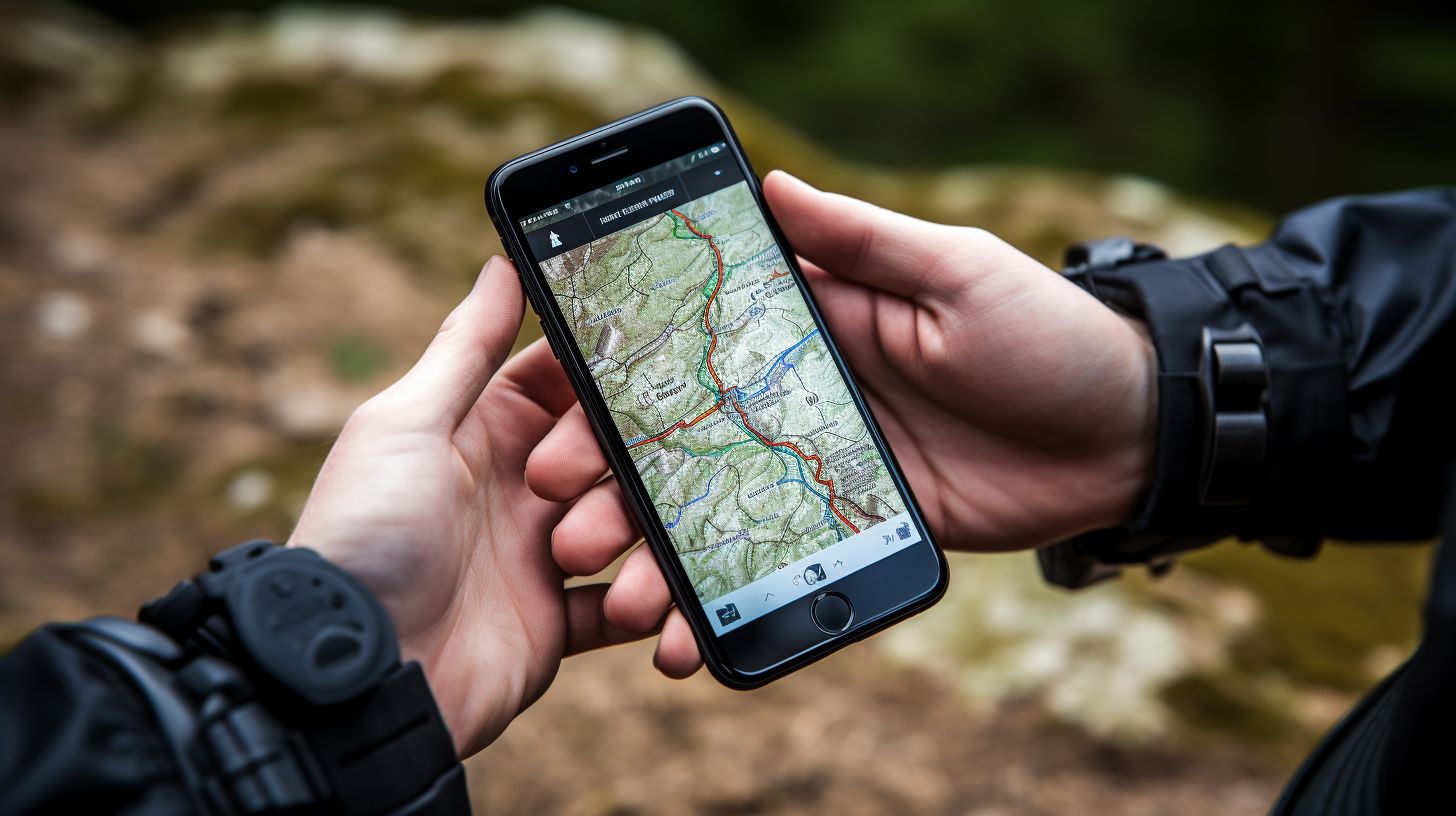 An image featuring a person holding a modern smartphone with a map application on the screen, symbolizing the convenience of digital navigation and effortless travel.