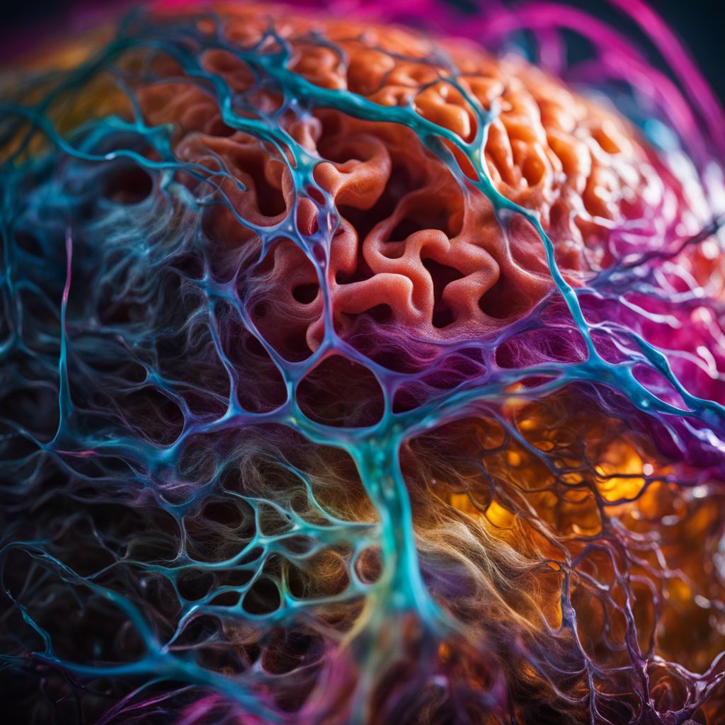 An abstract photograph featuring a vibrant brain with various detailed faces.