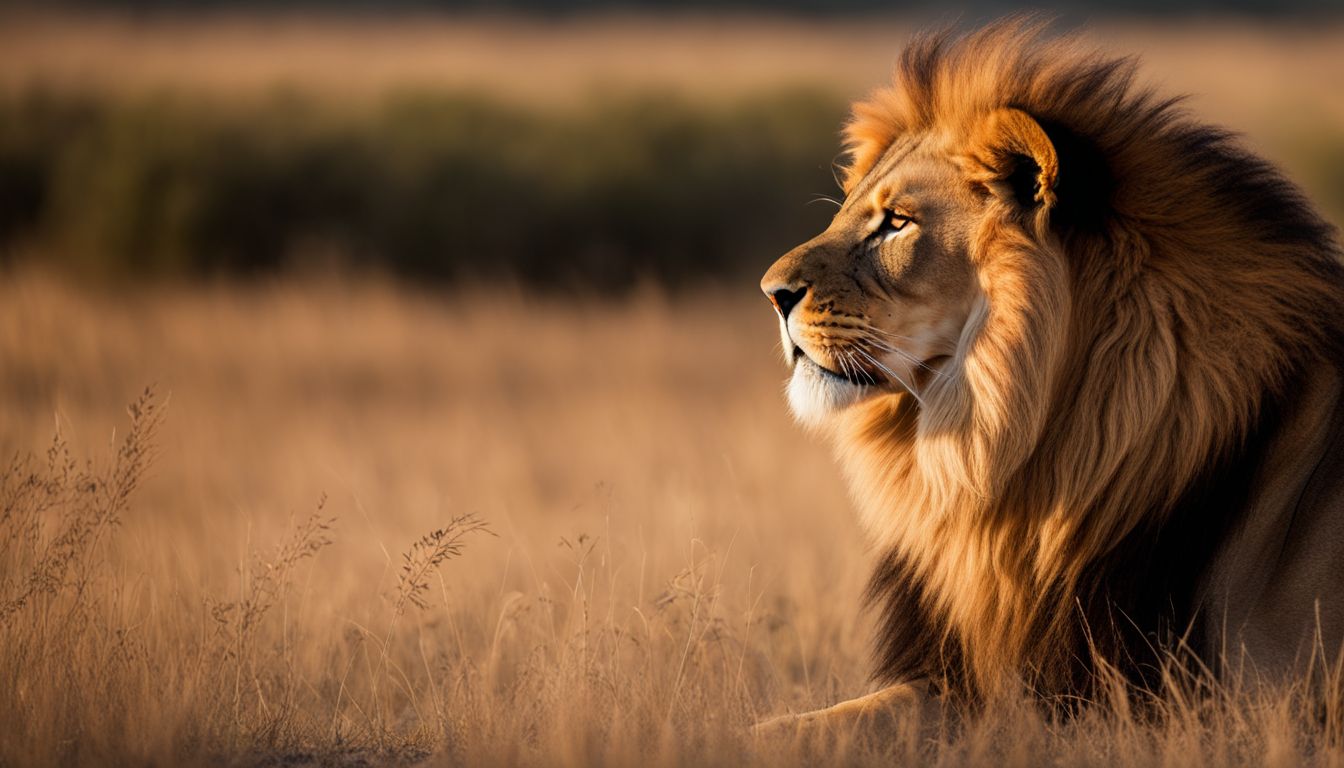 A stunning photograph capturing the majestic profile of a lion on the African savannah.
