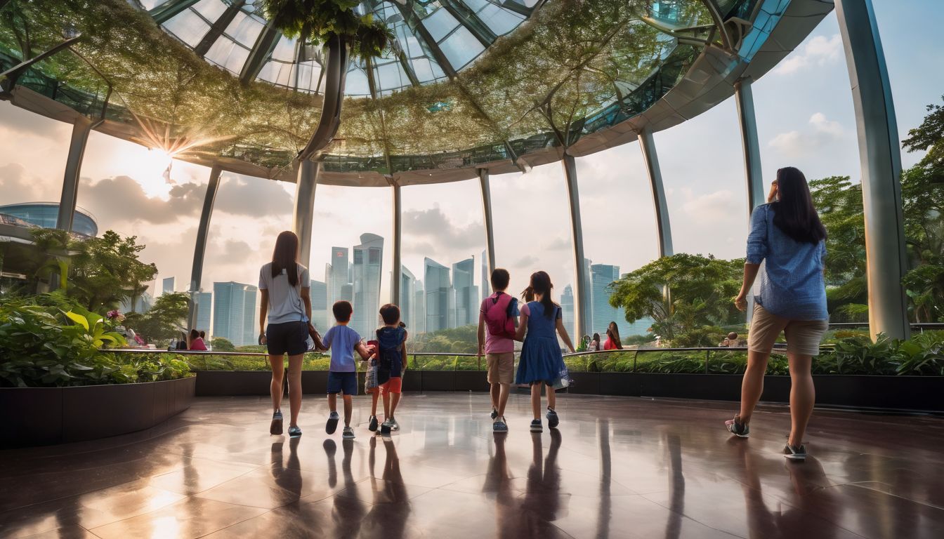 A family with children enjoys the Canopy Park at Singapore Changi Airport in a bustling atmosphere.