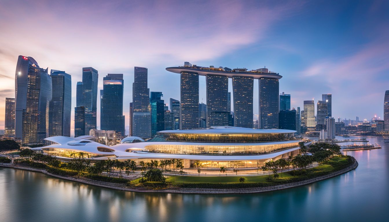 A panoramic view of Marina Bay Cruise Centre and IPT, featuring contrasting locations and sizes.