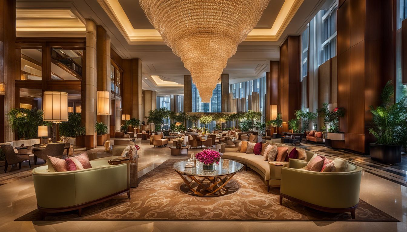 The grand lobby of Mandarin Oriental, Singapore, showcases its elegant interior design and luxurious ambiance.