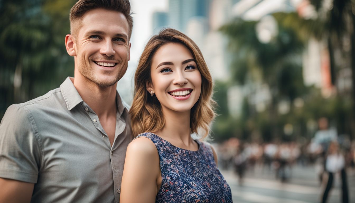 A couple enjoys exploring Singapore's landmarks in a variety of outfits and hairstyles.