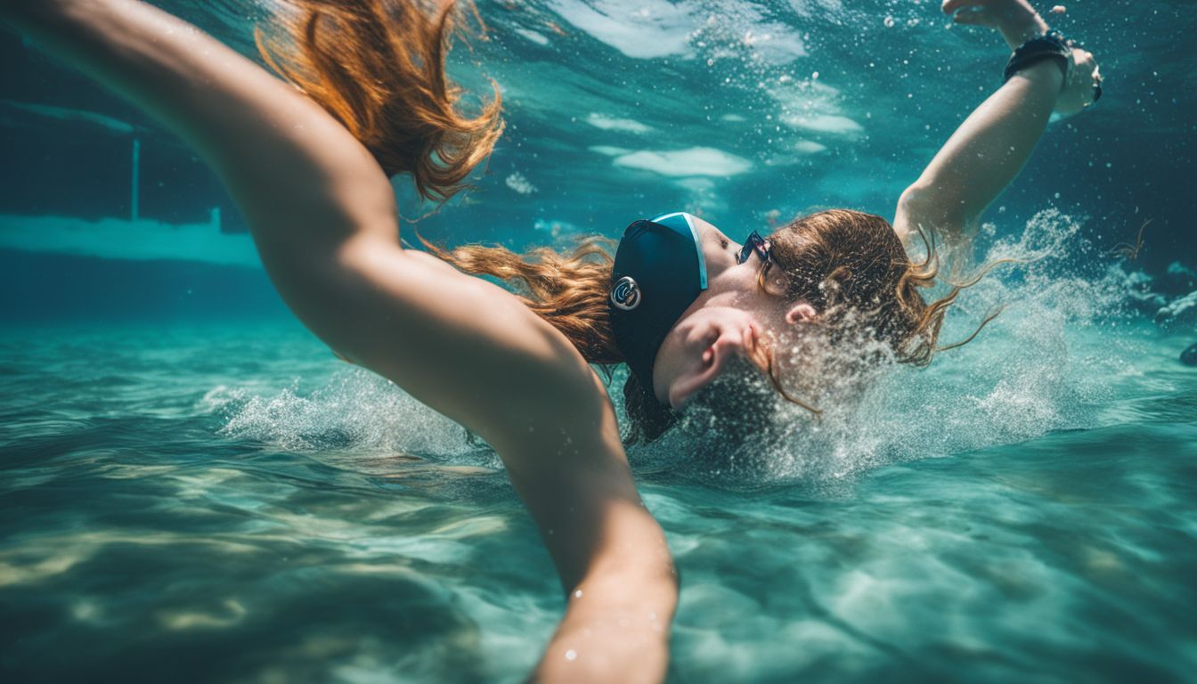 A person swimming underwater takes photos with a waterproof phone case and professional camera equipment.