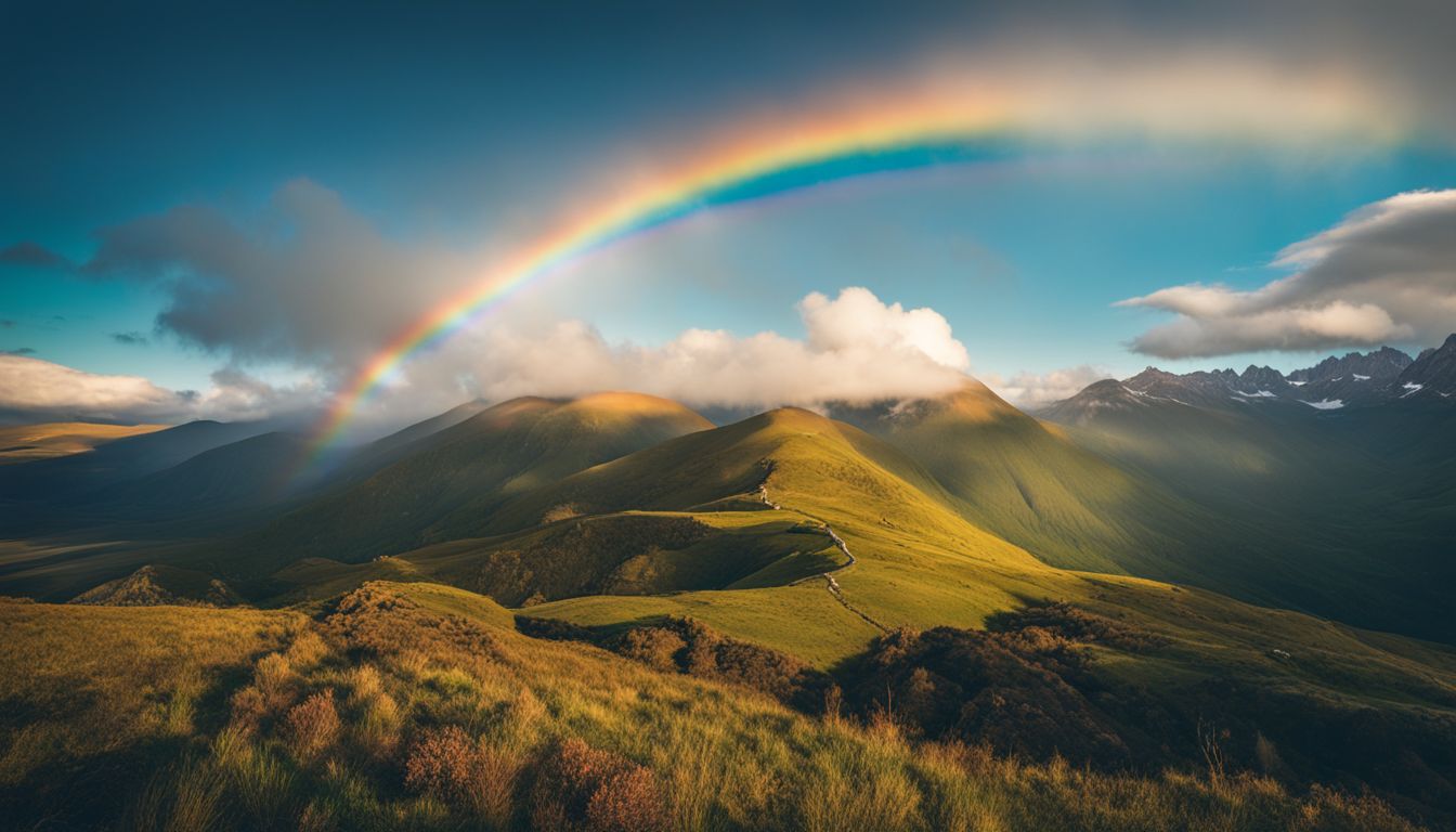 A vibrant rainbow stretches across a clear blue sky, capturing the beauty and diversity of different people.