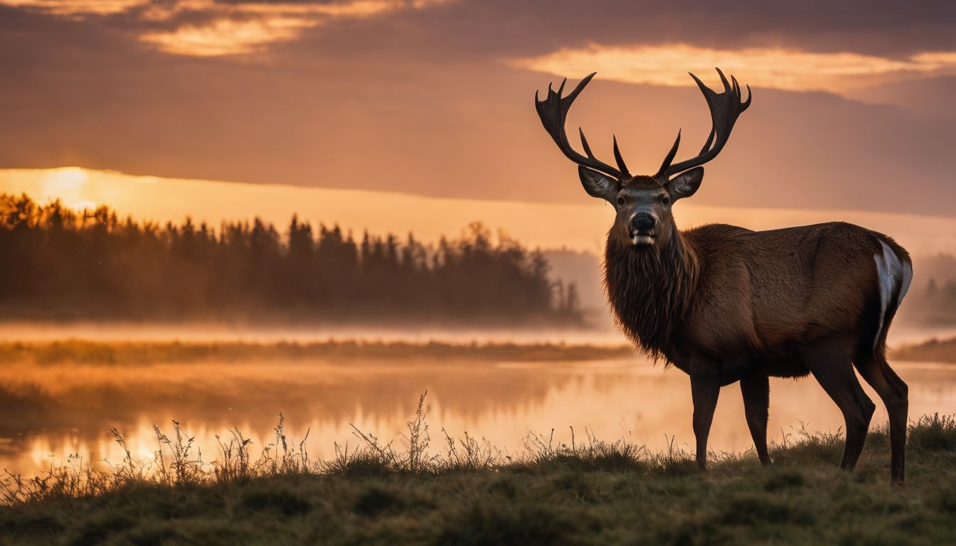 A stunning photo of a red deer in a picturesque sunset.