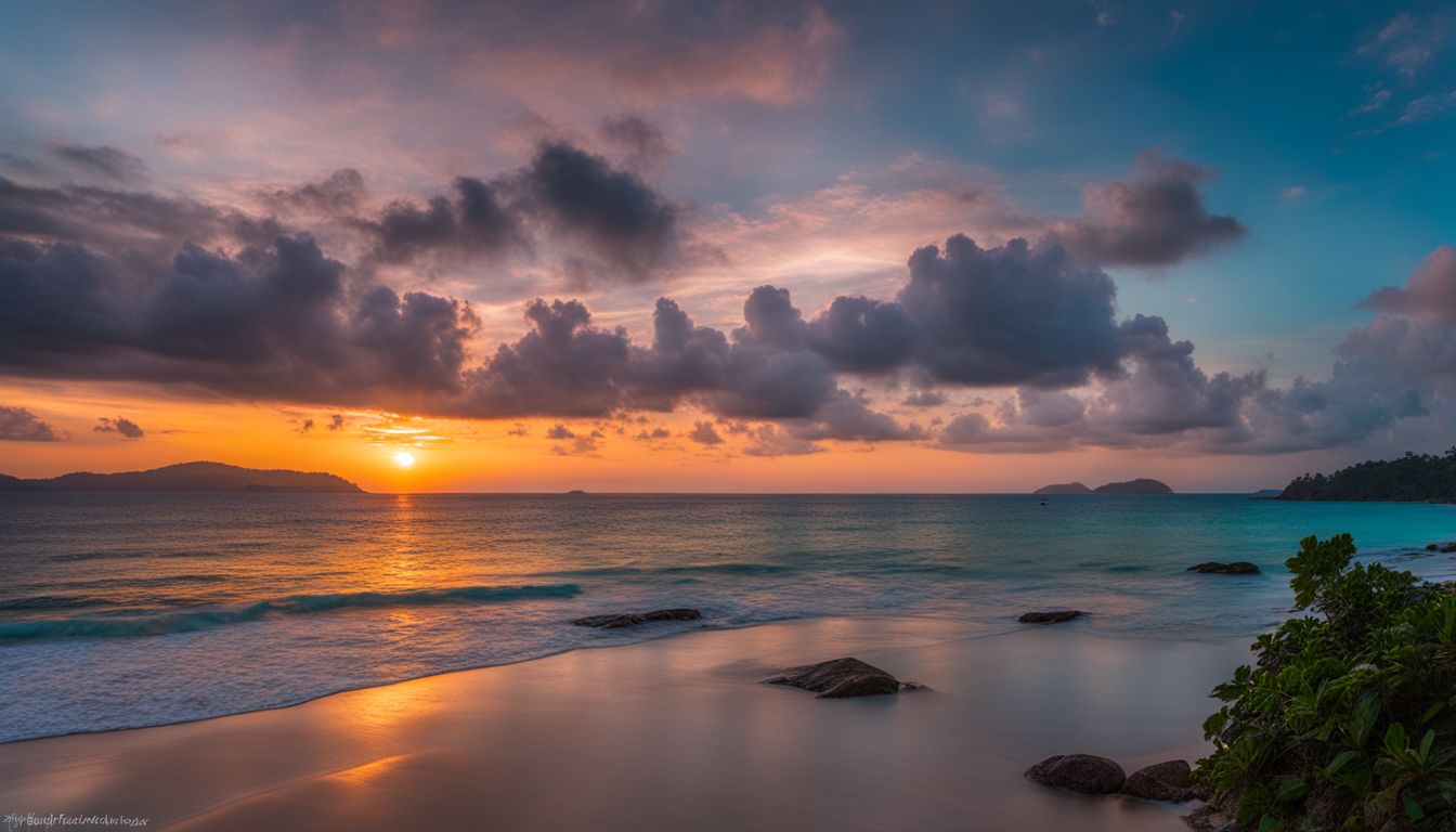 A stunning sunset over Kata Beach with a diverse crowd enjoying the vibrant atmosphere.