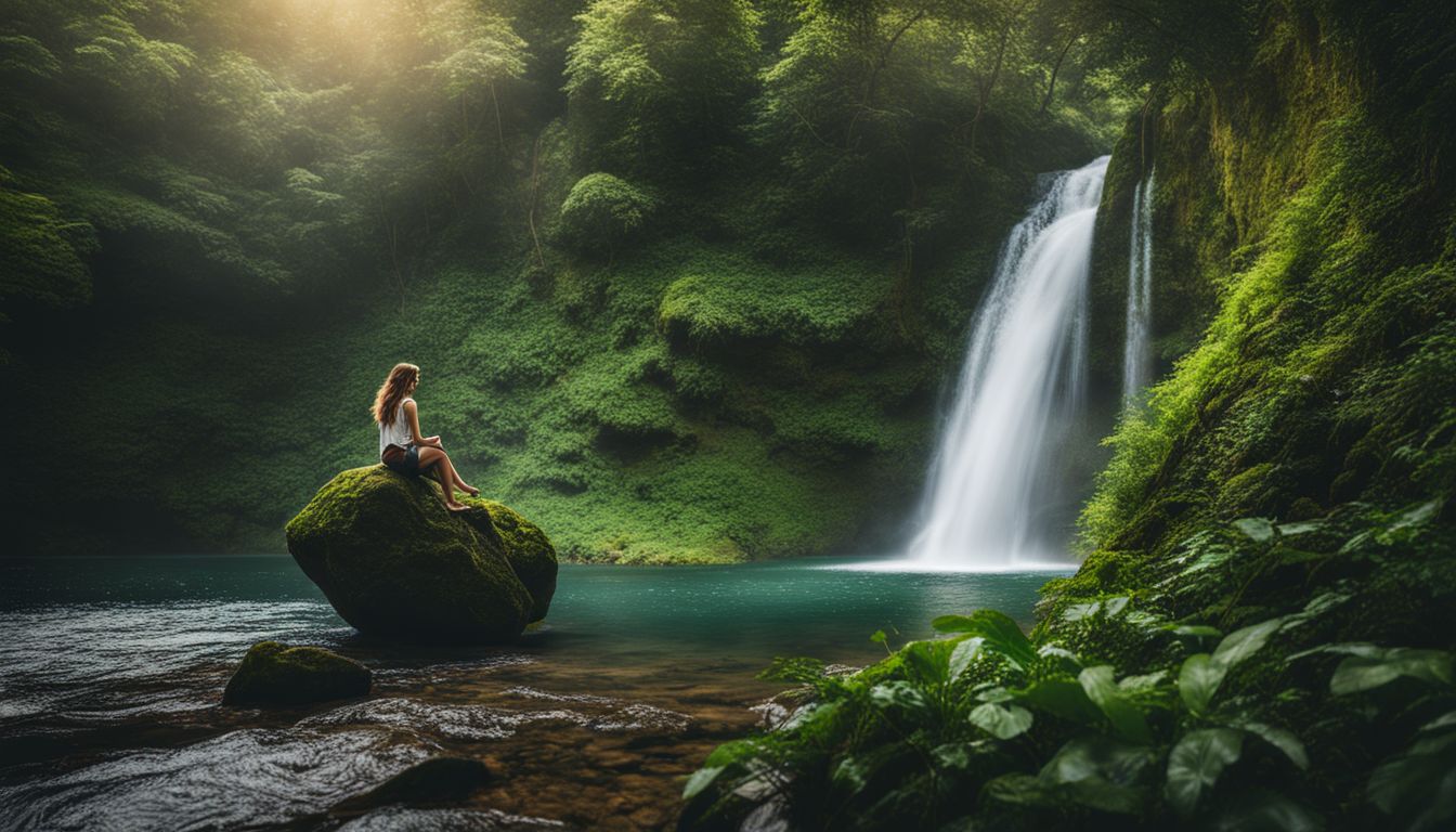 A beautiful waterfall surrounded by greenery, captured with stunning detail and clarity.